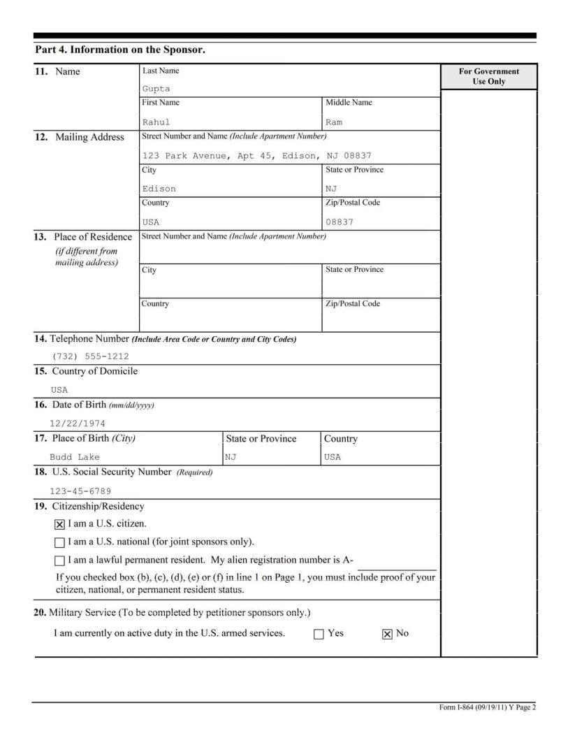 Form I 864 Sample ≡ Fill Out Printable PDF Forms Online