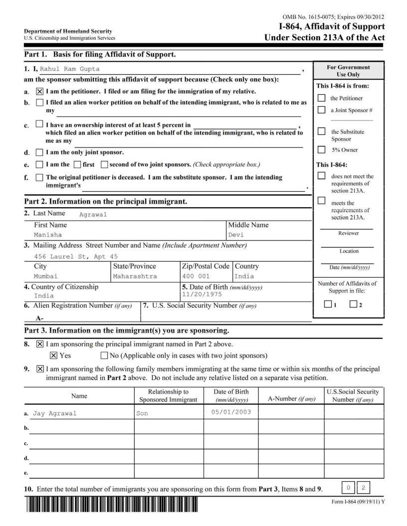 Form I 864 Sample ≡ Fill Out Printable Pdf Forms Online