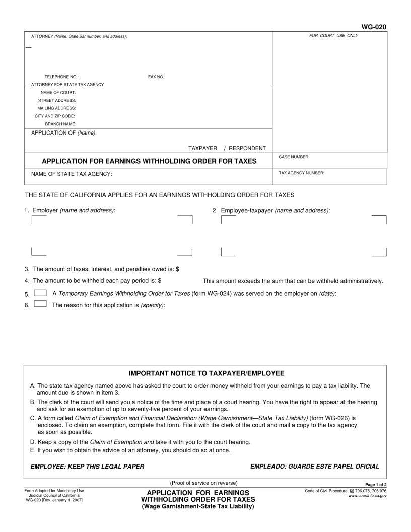 Form Wg 020 Fill Out Printable PDF Forms Online