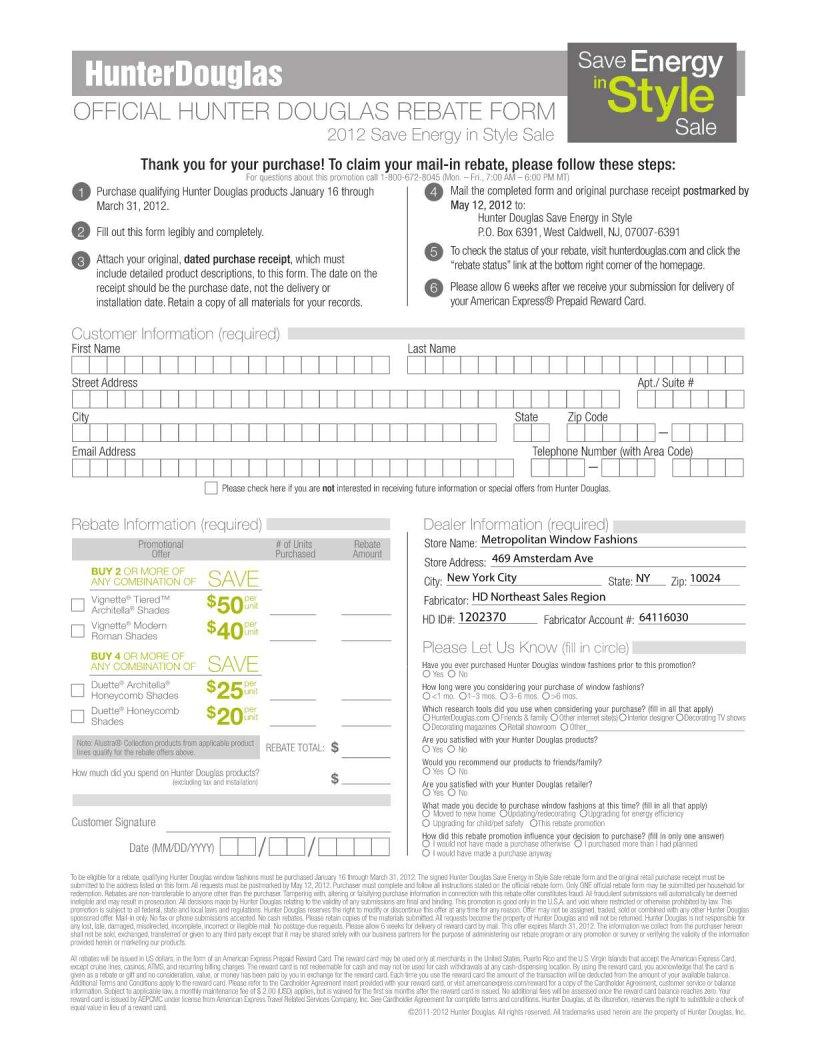 Hunter Douglas Official Rebate PDF Form FormsPal