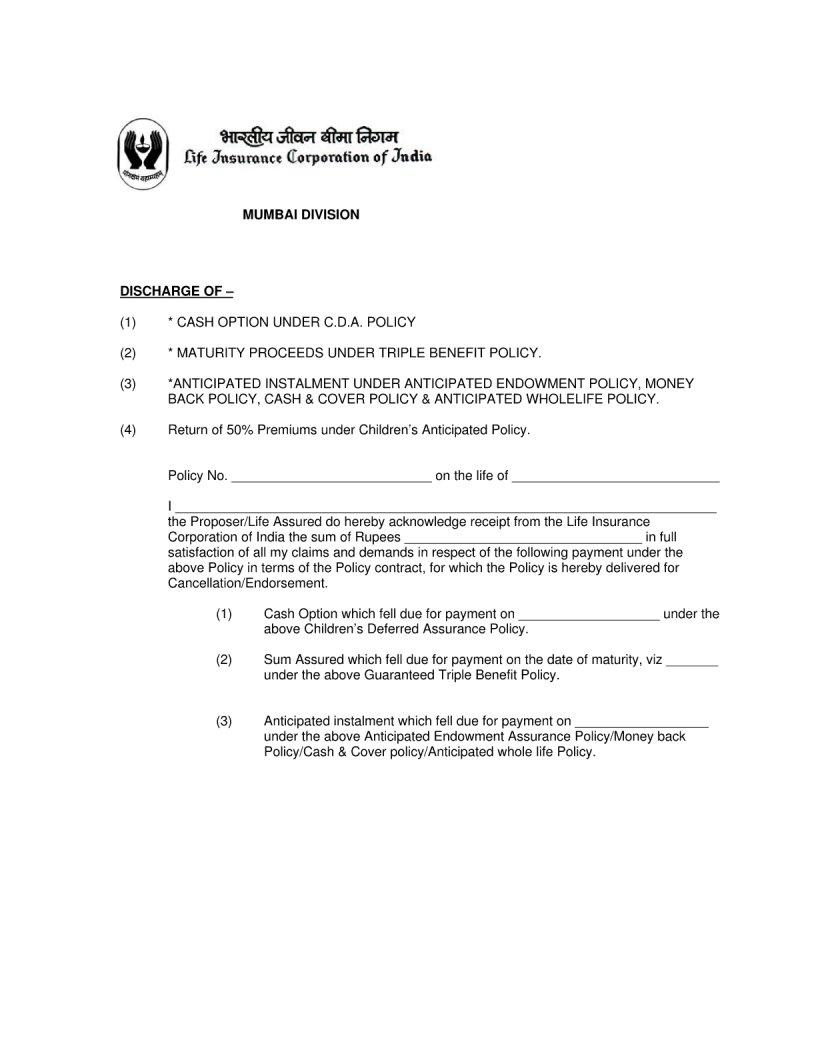 Lic Discharge Form 5180 ≡ Fill Out Printable PDF Forms Online