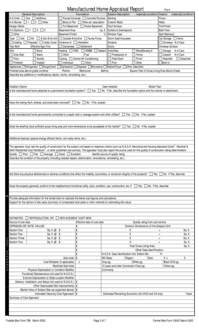 Manufactured Home Appraisal PDF Form FormsPal