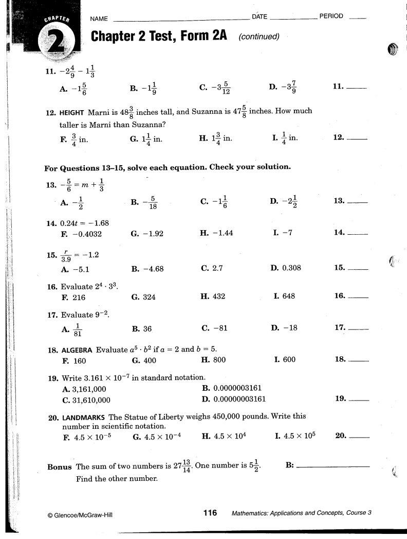 Algebra 2 Chapter 4 Test Form 2a Answer Key