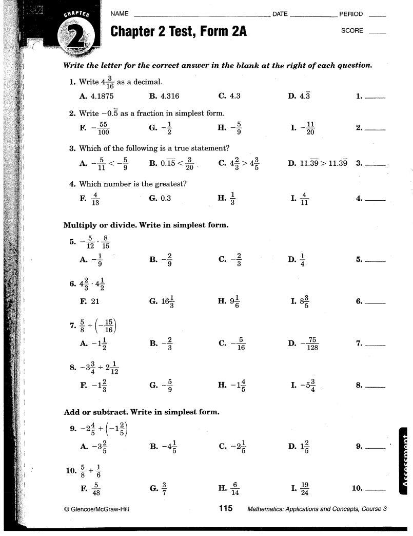 Mathematics Chapter 2 Test 2A PDF Form FormsPal