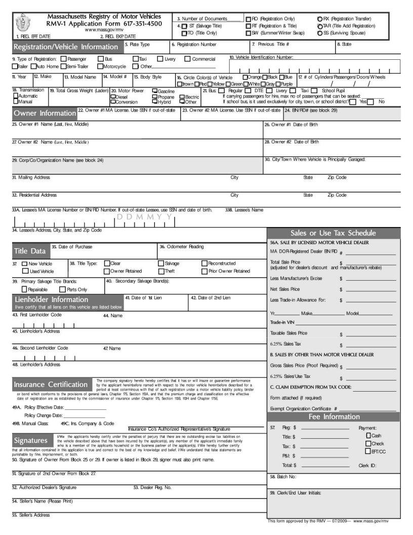 Rmv 1 Fillable Form - Printable Forms Free Online