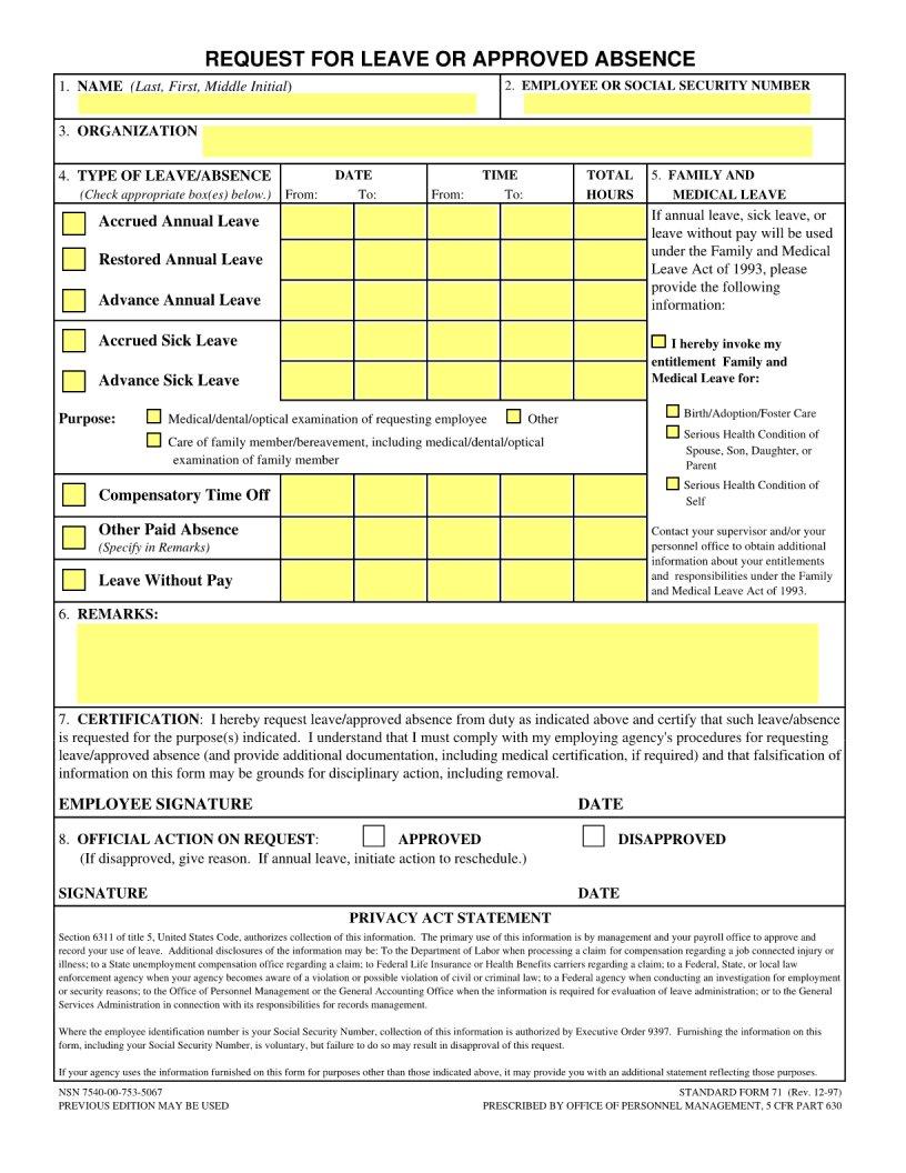 Standard Form 71 ≡ Fill Out Printable Pdf Forms Online 7220