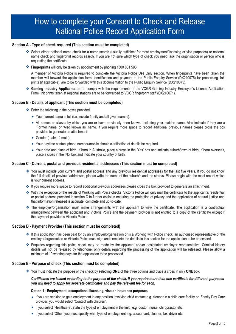 Printable Victorian Police Check Application Form Printable Forms Free Online