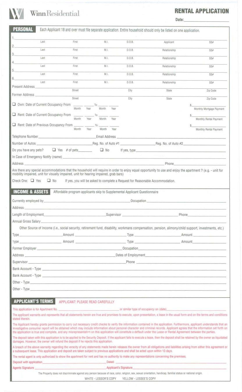 Winn Residential Housing Application Pdf Form Formspal 2528