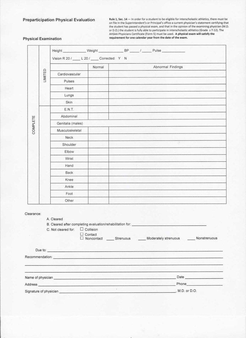 Alabama High School Physical PDF Form FormsPal