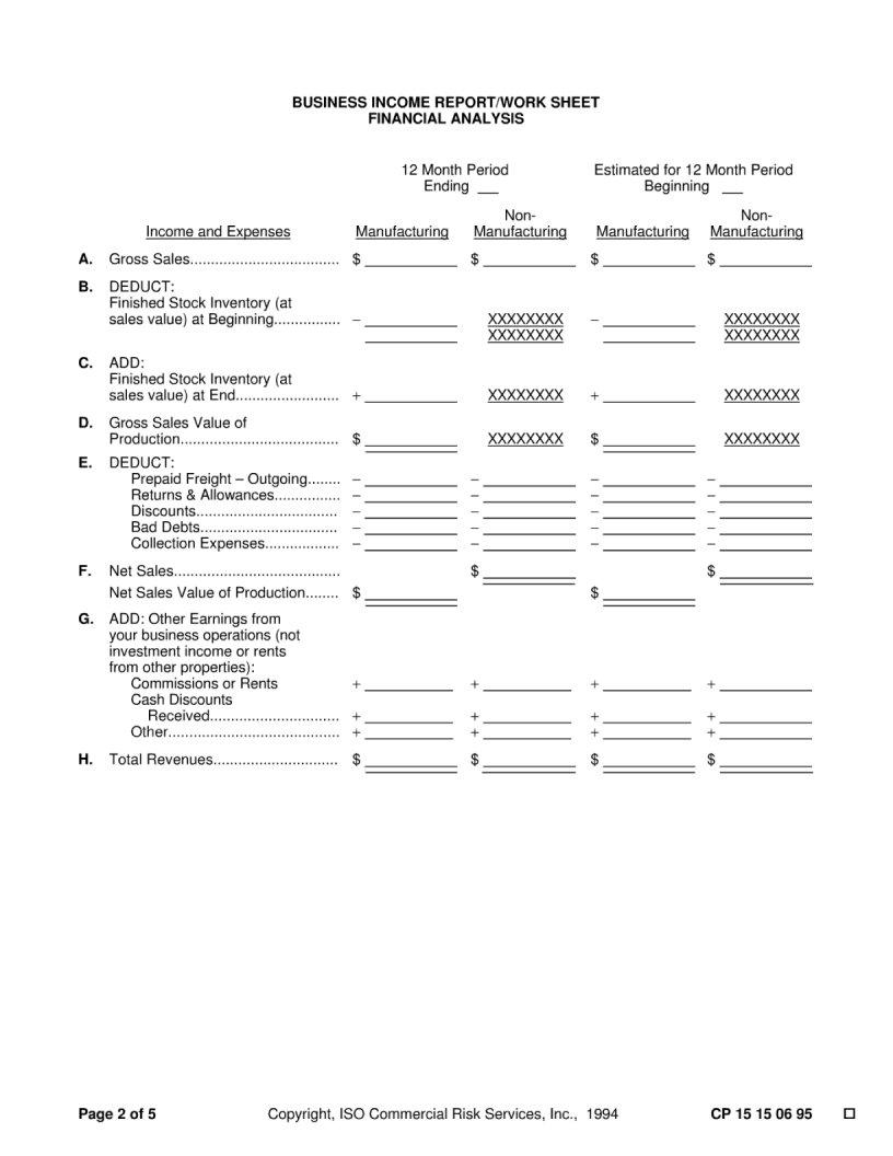 Business Income Worksheet Fillable