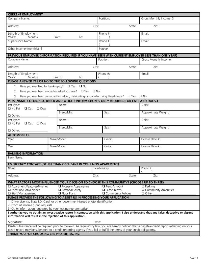 California Rental Application ≡ Fill Out Printable PDF Forms Online