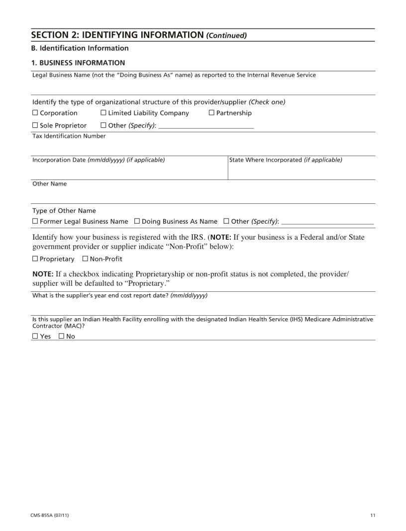 Cms 855A ≡ Fill Out Printable PDF Forms Online