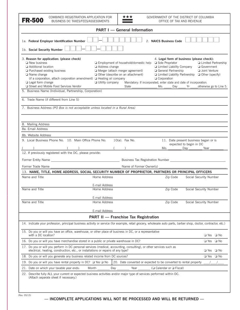 Dc Form Fr500 Fill Out Printable PDF Forms Online