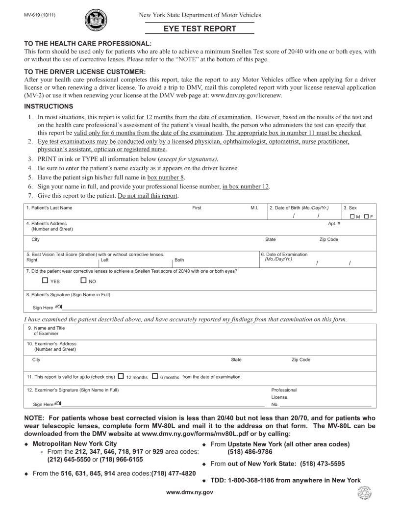 Dmv Eye Test Form 619 Fill Out Printable PDF Forms Online