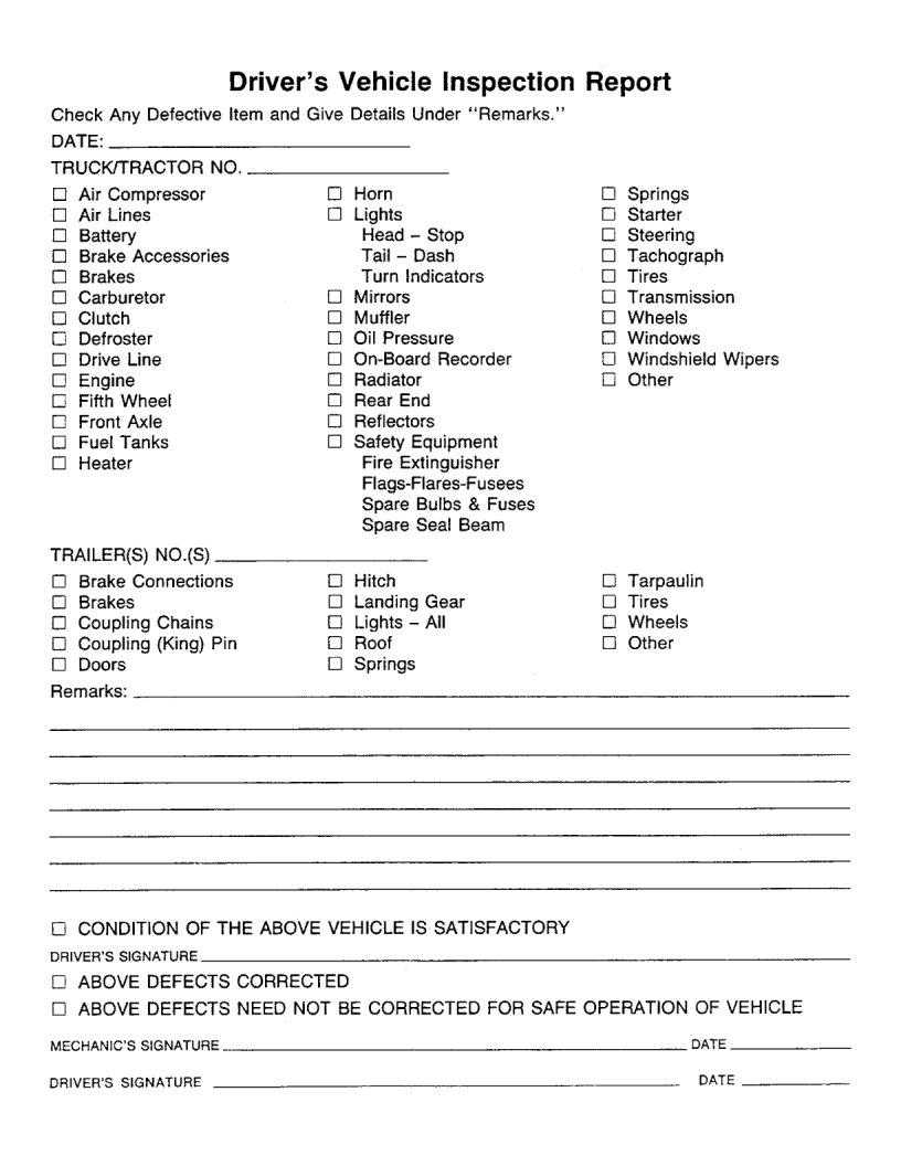 Driver Vehicle Inspection Report Template Beautiful Fmcsa Implements