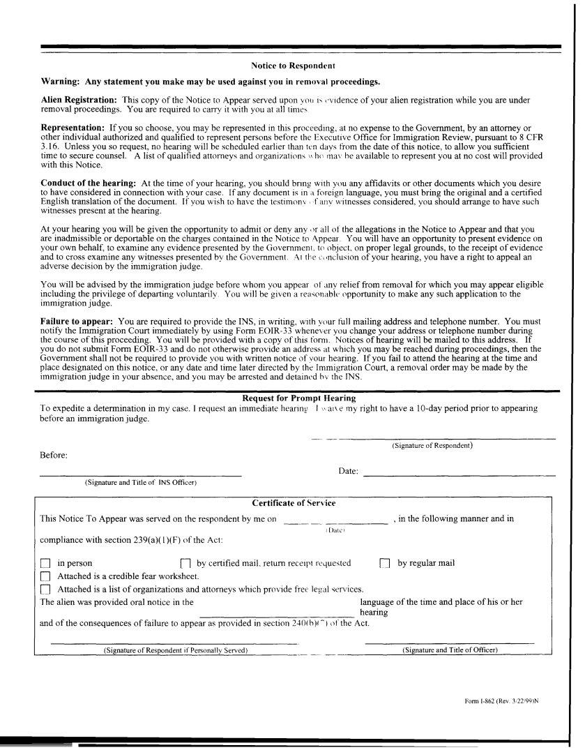 Form I 862 Fill Out Printable PDF Forms Online