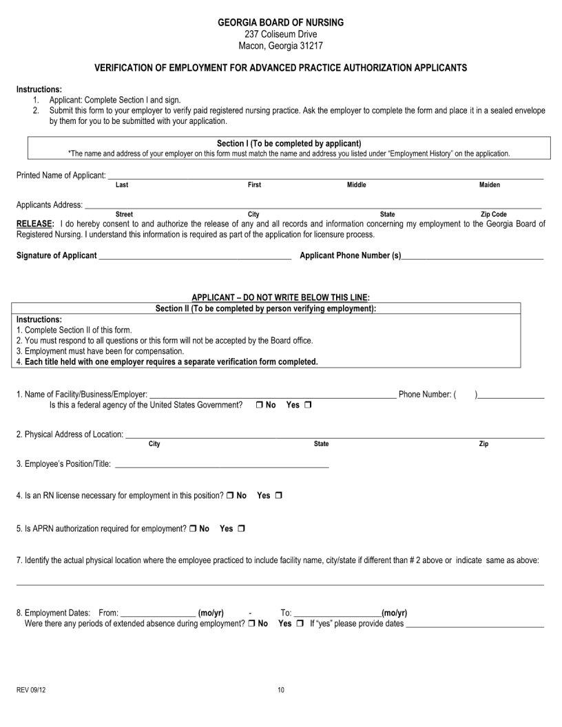 Georgia Board Of Nursing Application ≡ Fill Out Printable Pdf Forms Online 