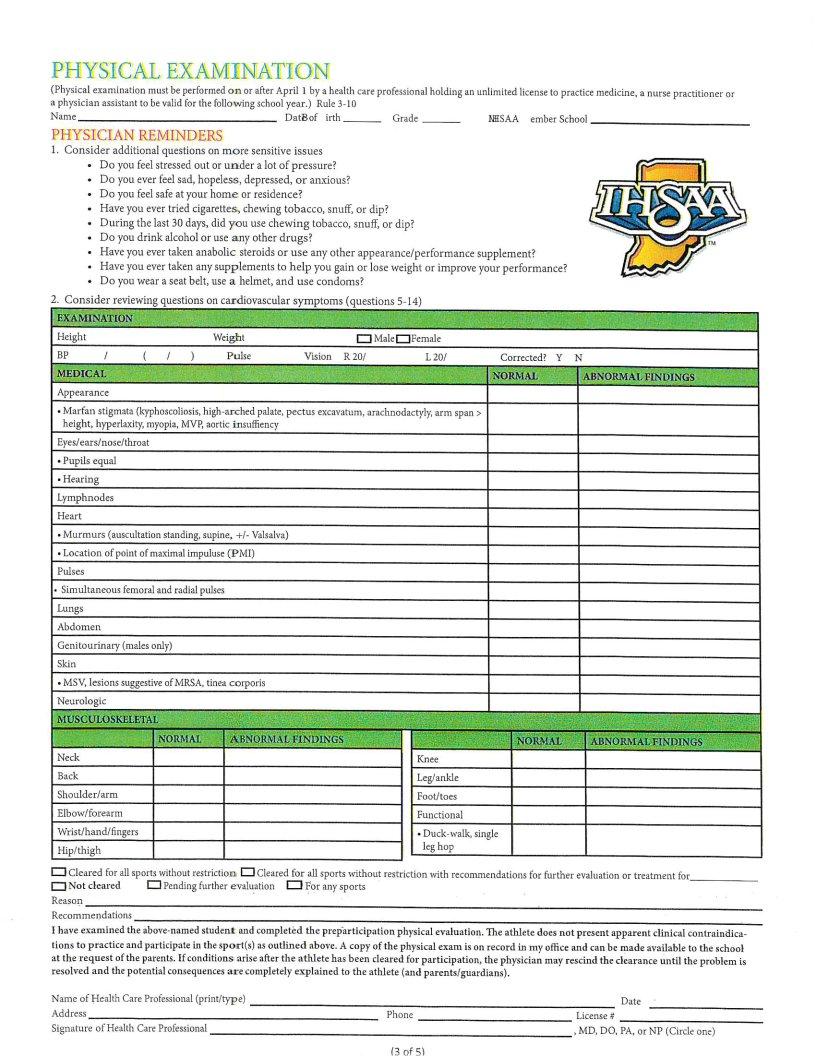 Ihsaa Physical Form ≡ Fill Out Printable PDF Forms Online
