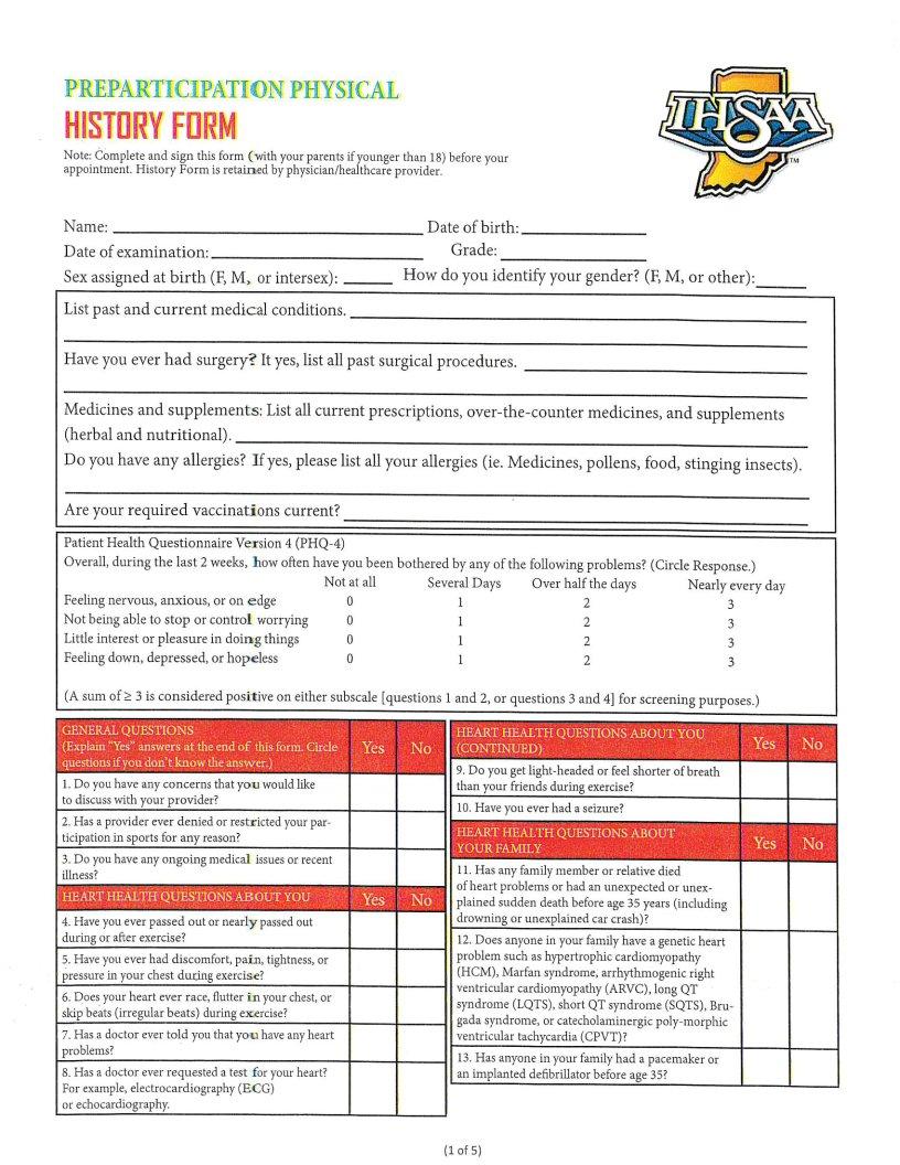 Ihsaa Physical Form Fill Out Printable PDF Forms Online