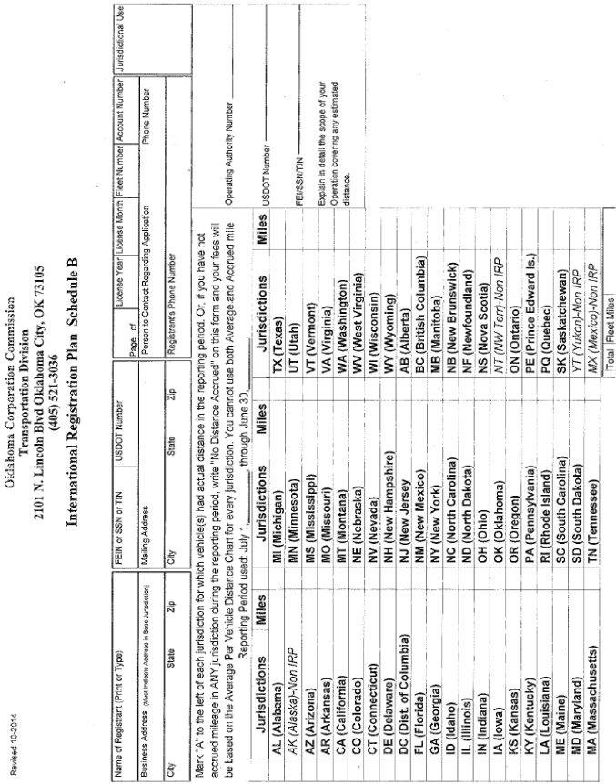 Irp Registration Oklahoma ≡ Fill Out Printable PDF Forms Online