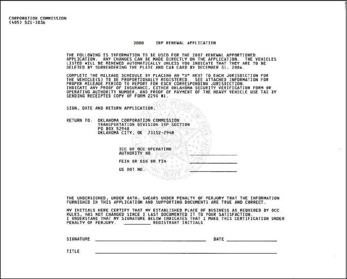 Irp Registration Oklahoma ≡ Fill Out Printable PDF Forms Online