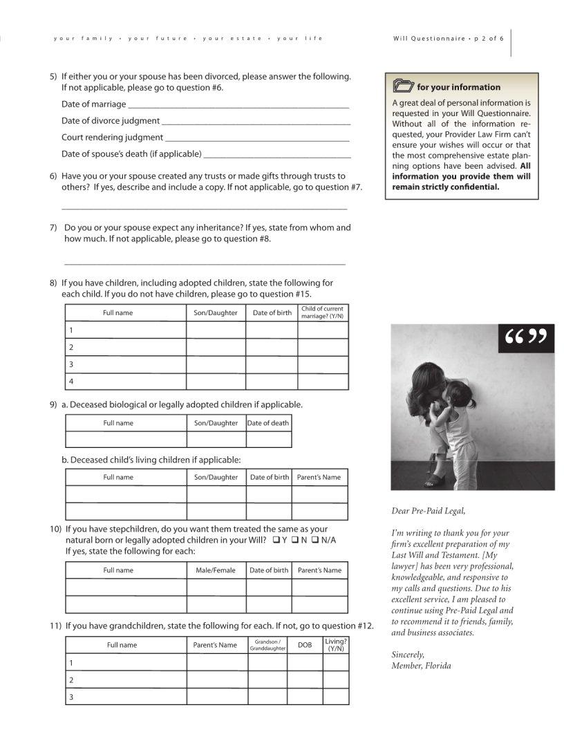 Legalshield Will Questionnaire ≡ Fill Out Printable PDF Forms Online