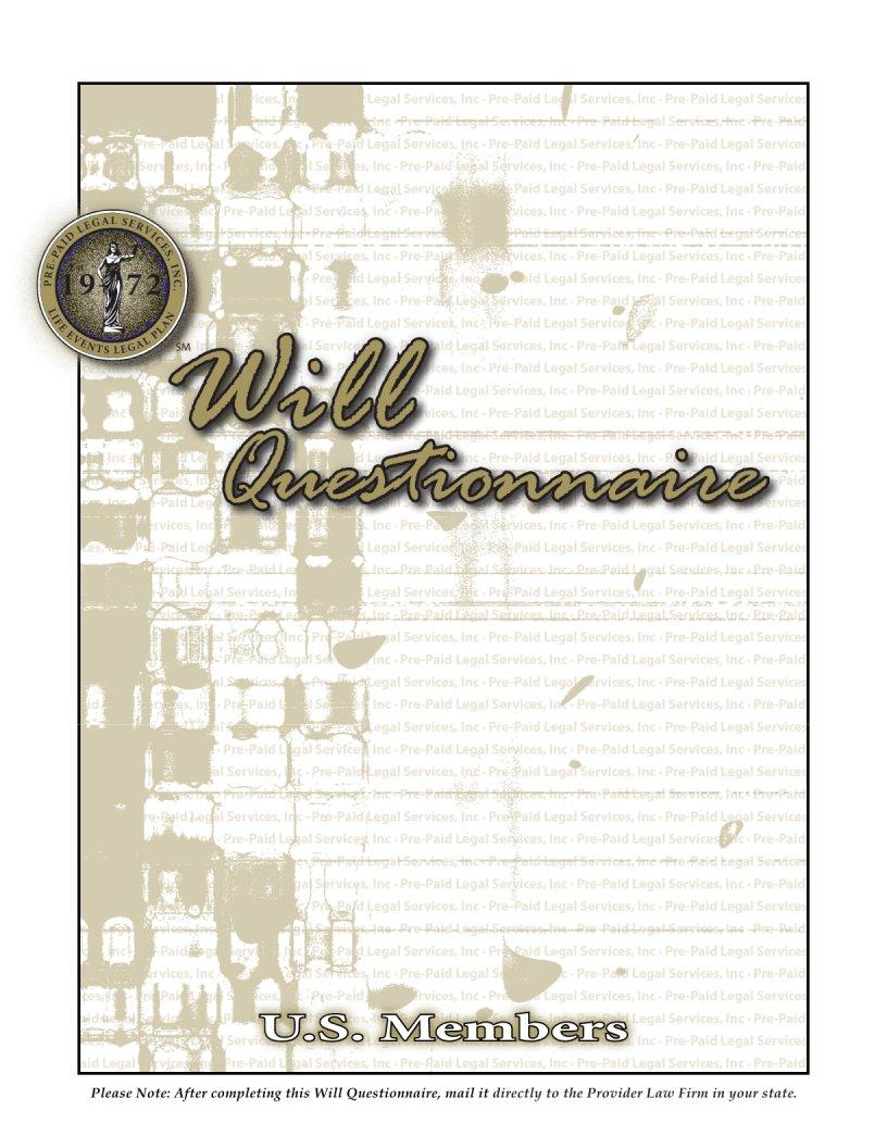 Legalshield Will Questionnaire ≡ Fill Out Printable PDF Forms Online