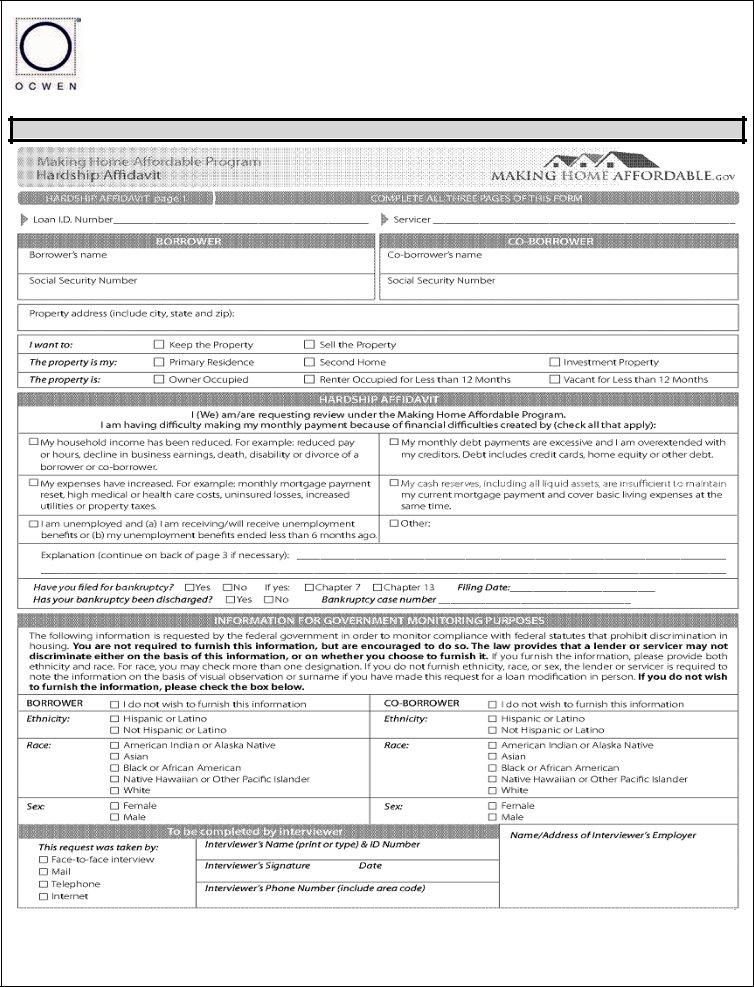 Ocwen Short Sale Package ≡ Fill Out Printable PDF Forms Online