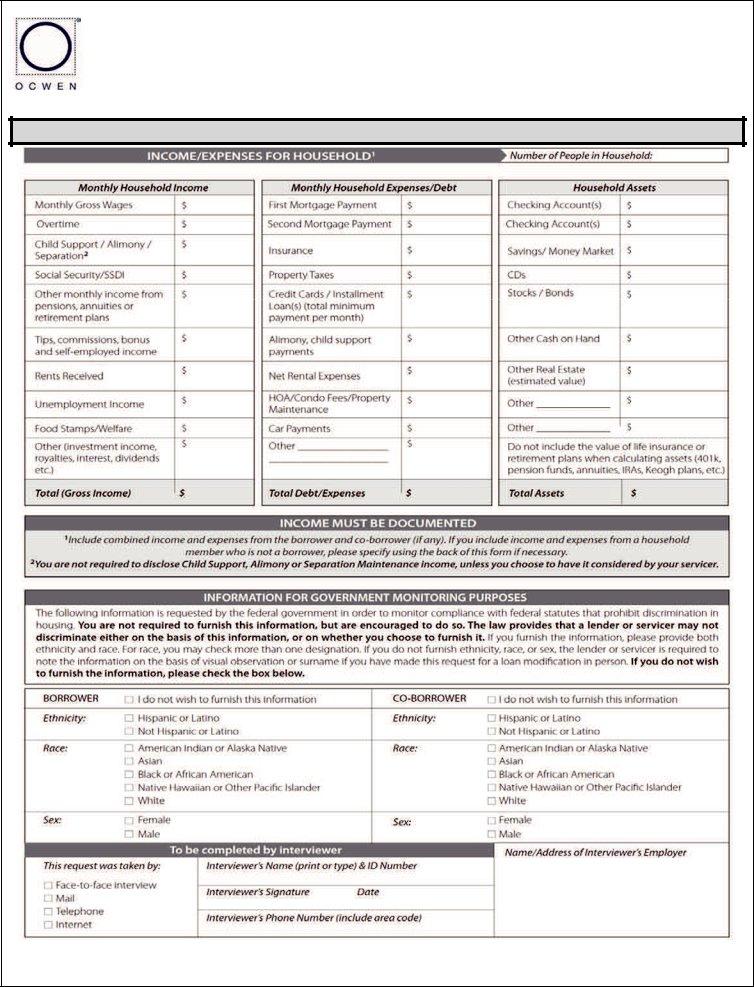Ocwen Short Sale Package ≡ Fill Out Printable PDF Forms Online