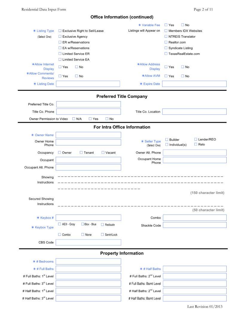 Residential Data Input Form ≡ Fill Out Printable PDF Forms Online