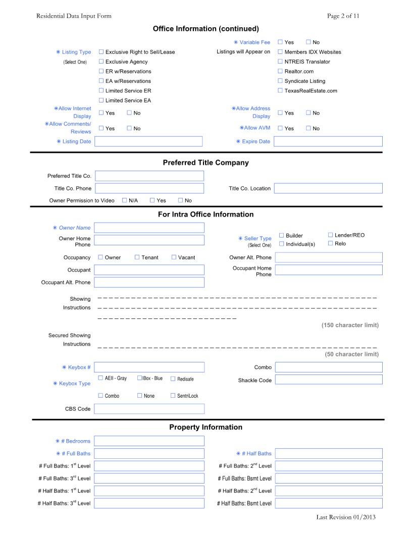 Printable Mls Input Form Printable Forms Free Online