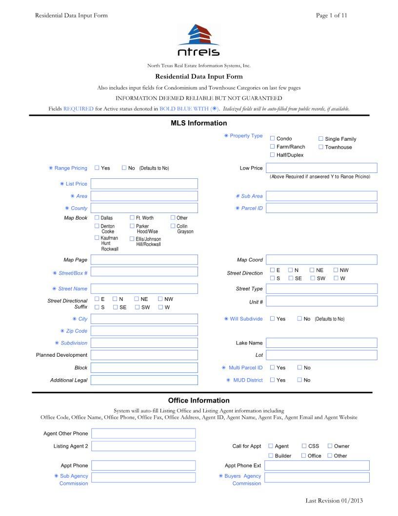 Printable Mls Input Form - Printable Forms Free Online