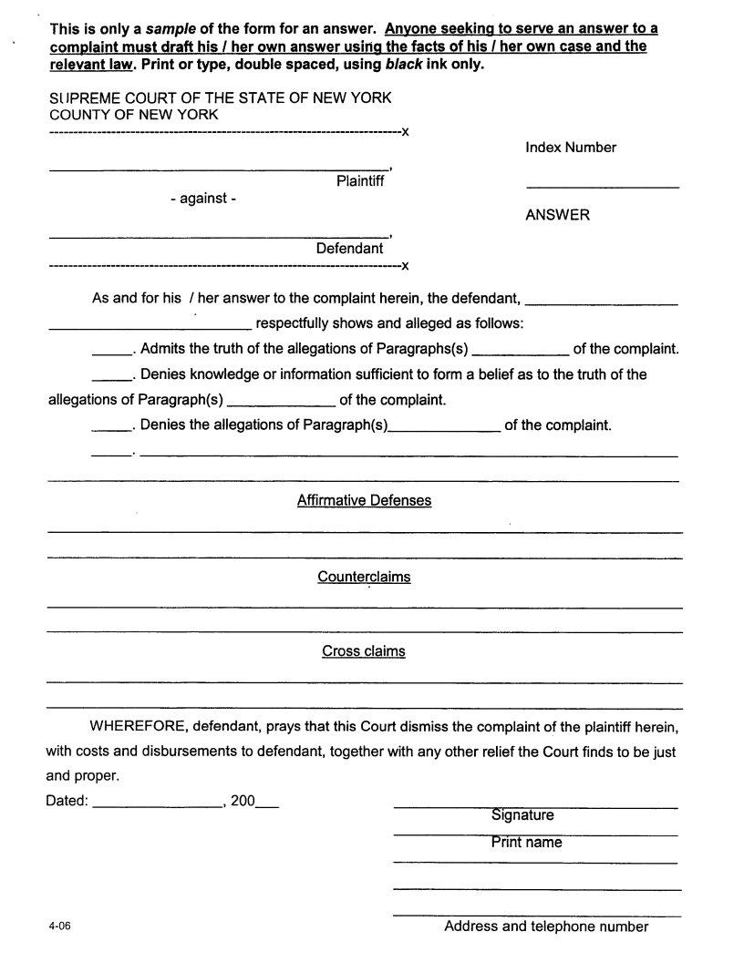 Response To A Summons Template Fill Out Printable PDF Forms Online