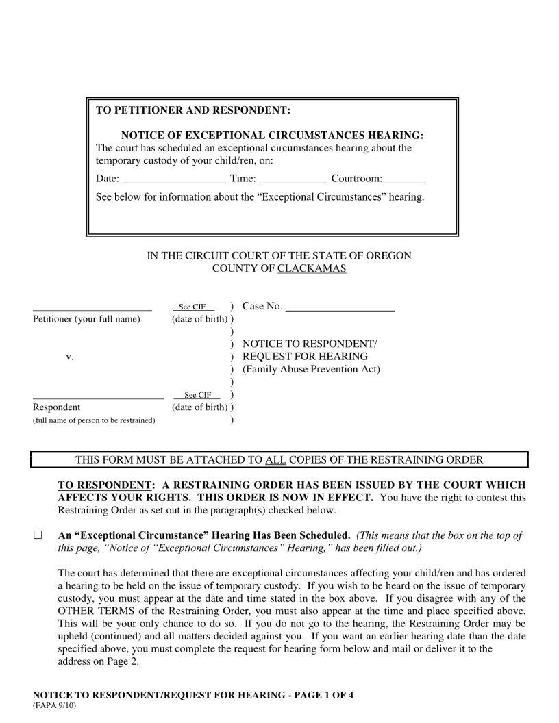 Restraining Order Notice Fill Out Printable PDF Forms Online