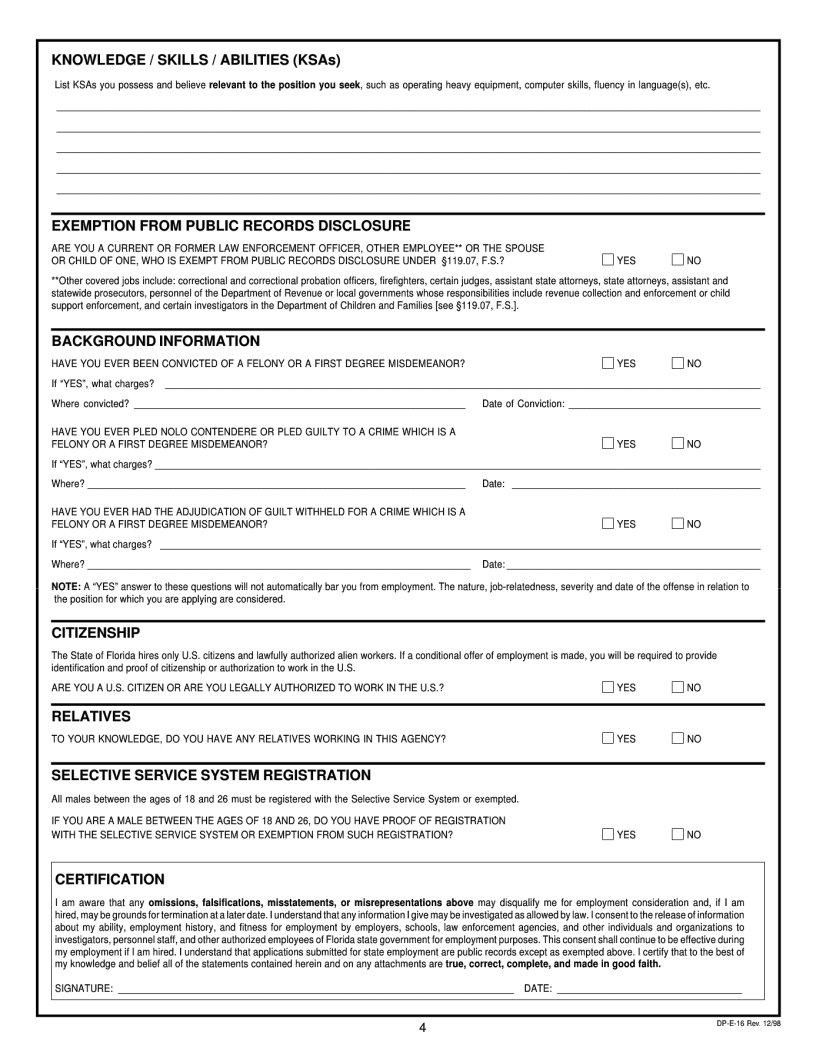 State Florida Employment Application Pdf Form Formspal 0706