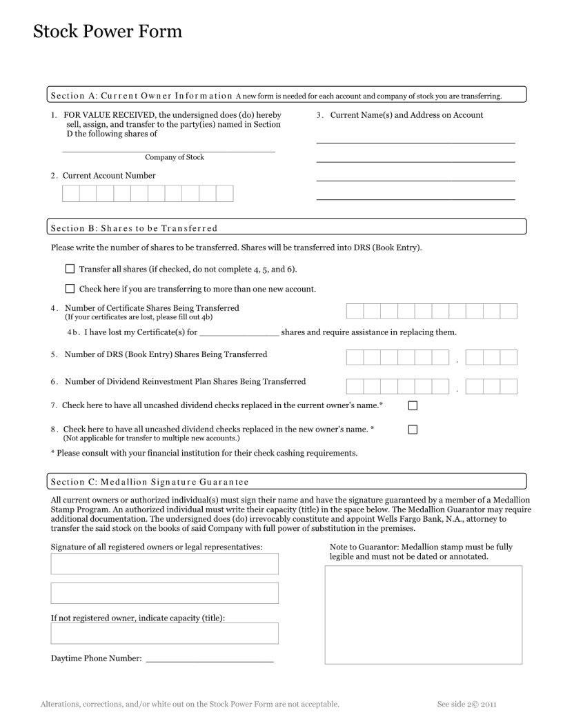 Stock Power Form ≡ Fill Out Printable PDF Forms Online