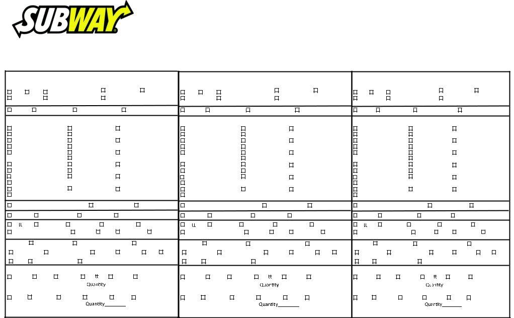 Subway Order Form Fill Out Printable PDF Forms Online