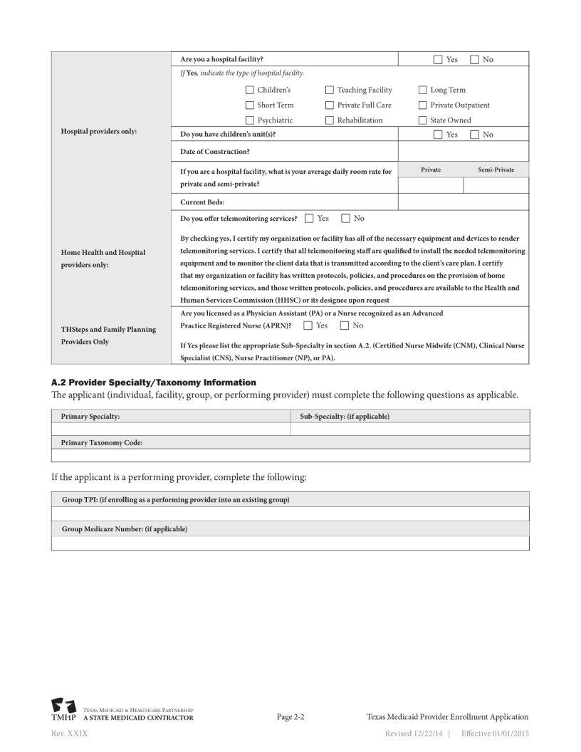 Texas Medicaid Provider Application PDF Form FormsPal