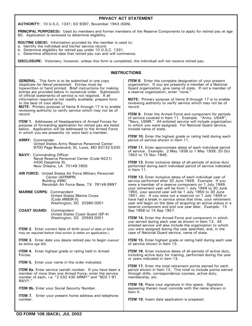 Dd Form 108 ≡ Fill Out Printable PDF Forms Online