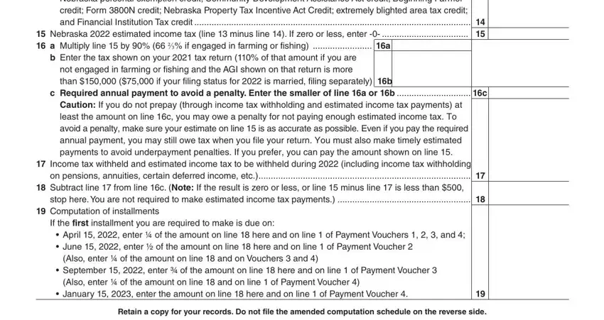 Part # 2 of submitting nebraska form estimated tax