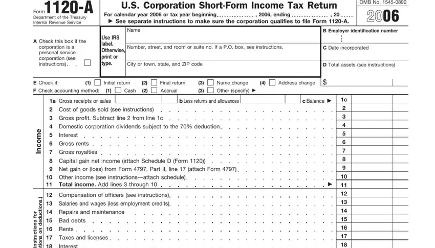 Completing part 1 in irs form 1120a