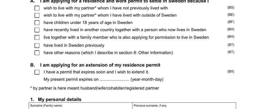 Filling out part 1 of sweden address form