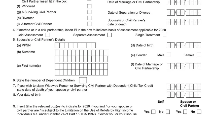 f Widowed, Date of Separation or Divorce, and c First names in form 11