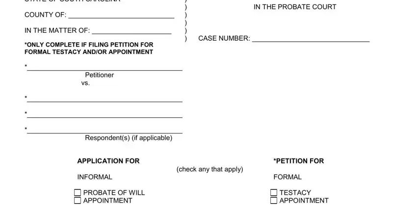 Part number 1 for submitting lexington sc probate forms