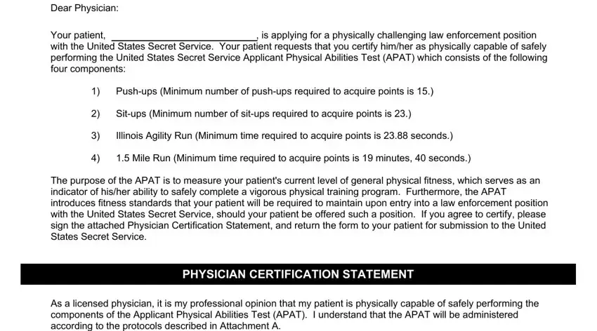 Step no. 1 in filling out us secret service physical test