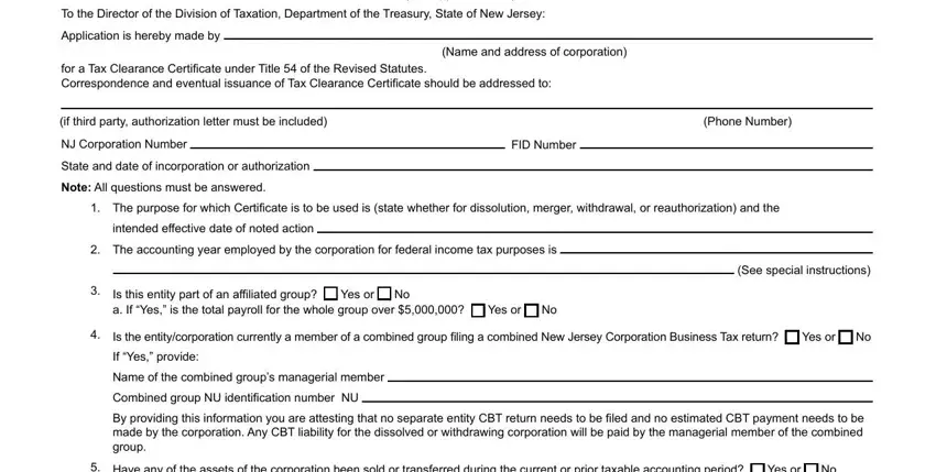 Part no. 1 for completing nj tax clearance certificate online