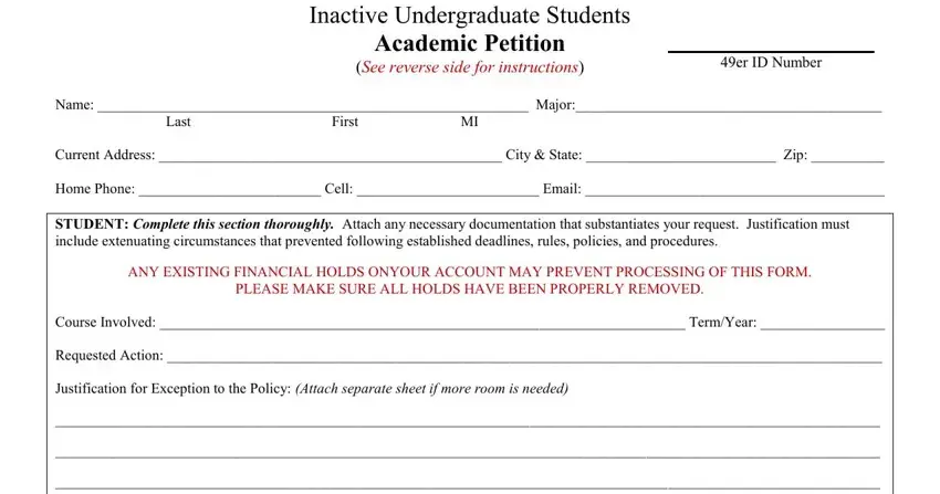 Filling out section 1 in petition for academic exception columbia college chicago