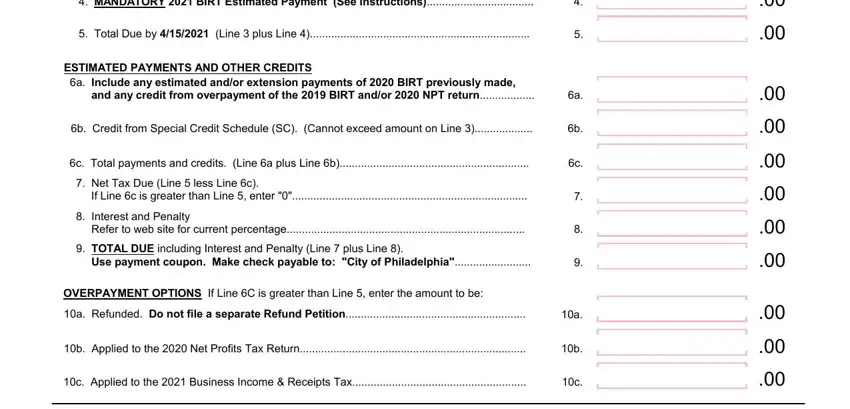 b Applied to the  Net Profits Tax,  Total Due by  Line  plus Line , and  Net Tax Due Line  less Line c of doh 5147