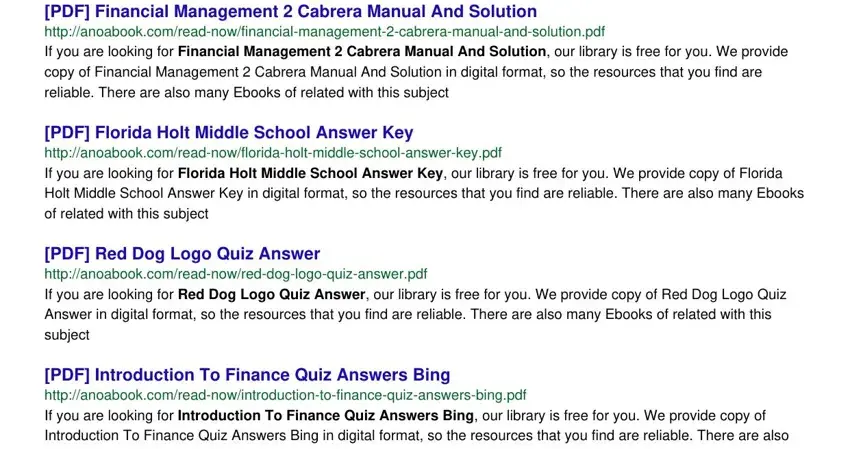 PDF Florida Holt Middle School, PDF Financial Management  Cabrera, and PDF Red Dog Logo Quiz Answer in anoabook