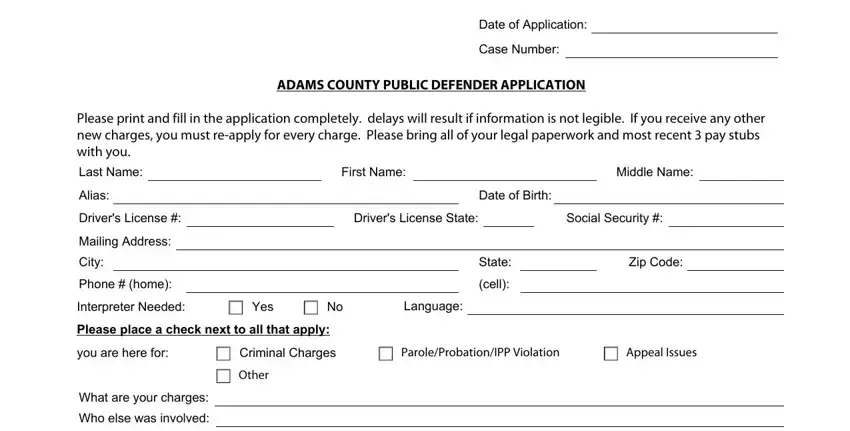 Part no. 1 of filling in adams county public defender application